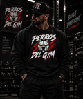 Male model wearing Perros Del Gym black crew neck